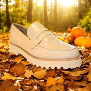 DOLCE VITA Abbott Penny Loafer Off White Snake Textured Platform Shoes Sz 9